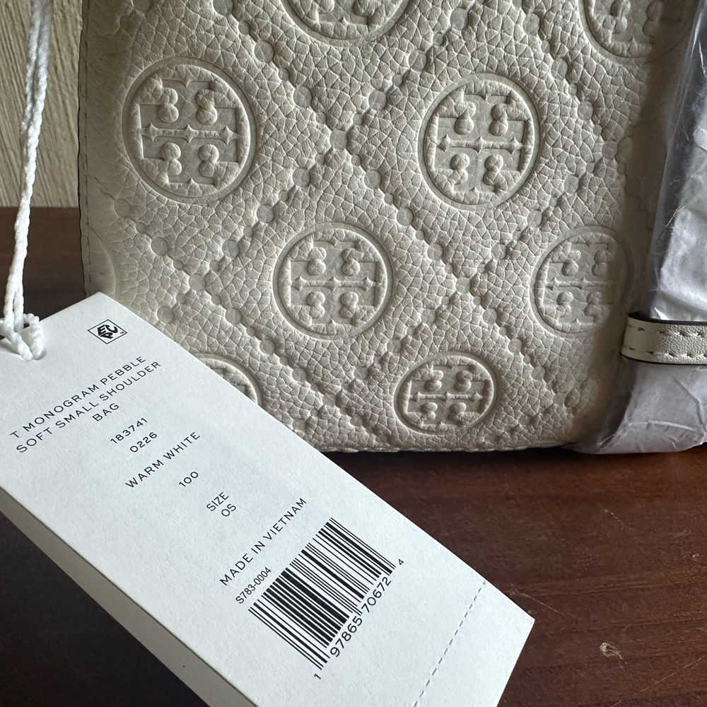 NWT Tory Burch Small T Monogram Pebble Leather Shoulder Bag Warm White MSRP $395 - Picture 8 of 9